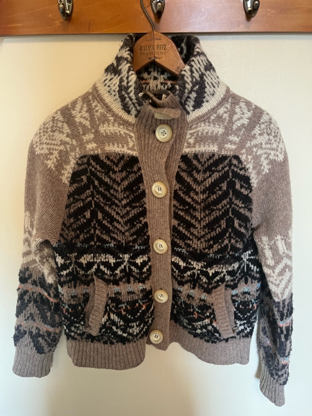 Free People Fair Isle Nordic Wool Cardigan Sweater - S